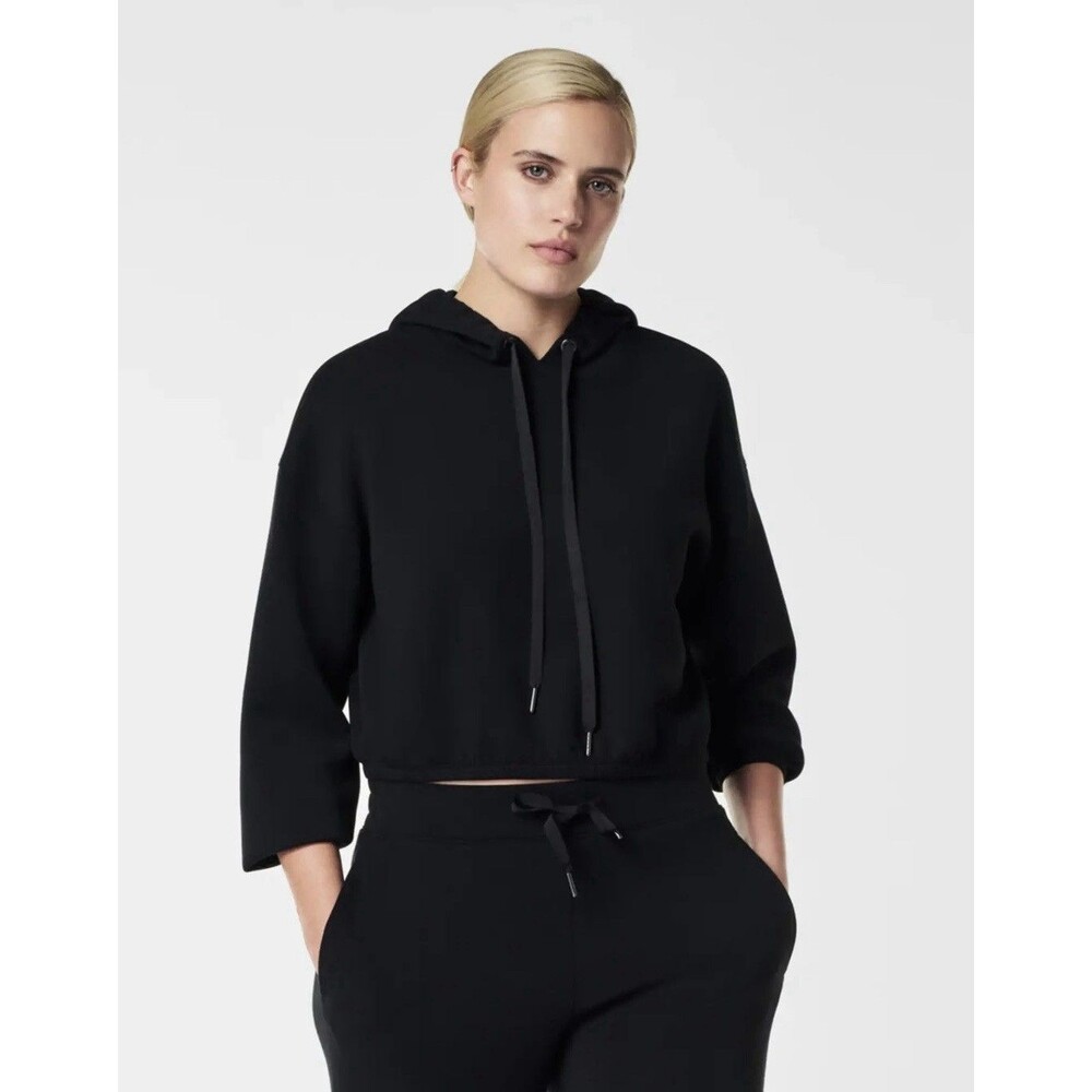 Spanx Air Essentials Cinched Black Tied Hoodie Top Women’s Size Small NWOT